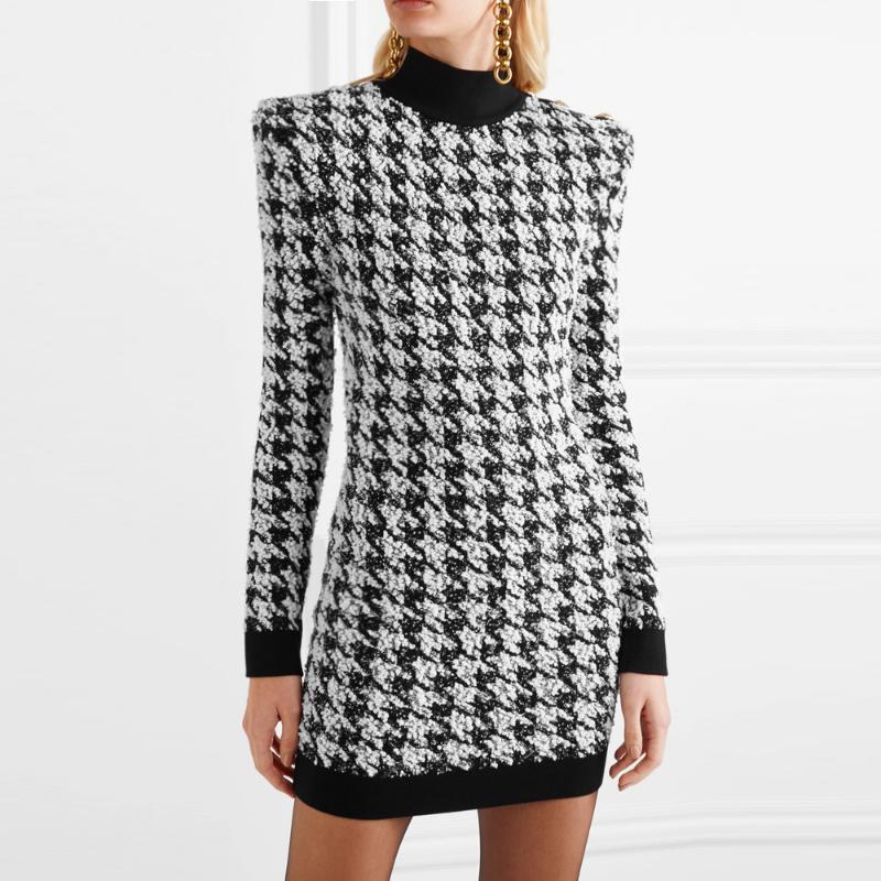 

Casual Dresses EXCELLENT QUALITY 2021 Baroque Designer Dress For Women Houndstooth Sheath, As pic