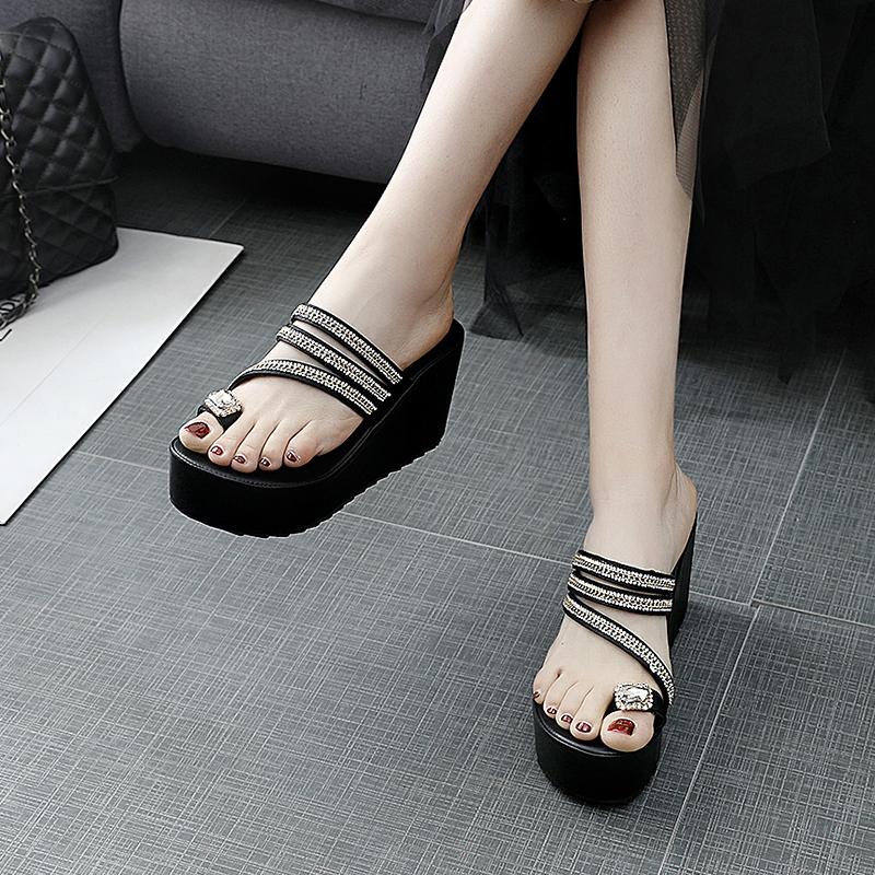 

Slippers Shoes Heels Rubber Flip Flops Slides Slipers Women Fashion Flock Platform On A Wedge Shale Female Beach High Hawaiian 2