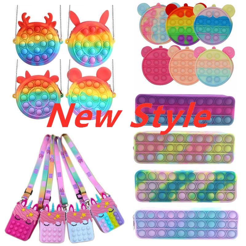 

DHL Coin Purse Push Bubble Pencil Case Fidget Toys Rainbow Silicone Girls Bags Antistress Stress Reliever Toys for Children Adult