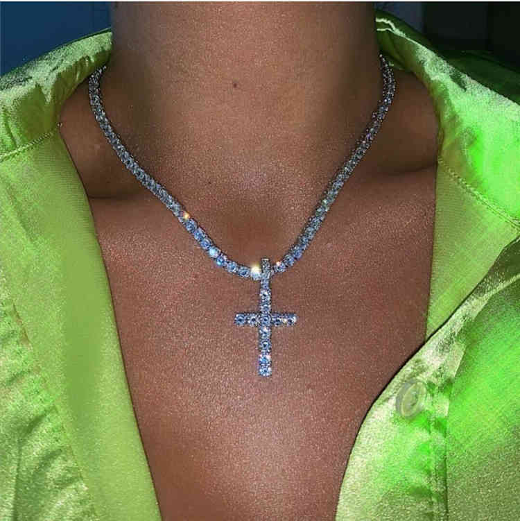 Religious punk ribbon Diamond Cross Necklace cross DIY diamond chain children by0224
