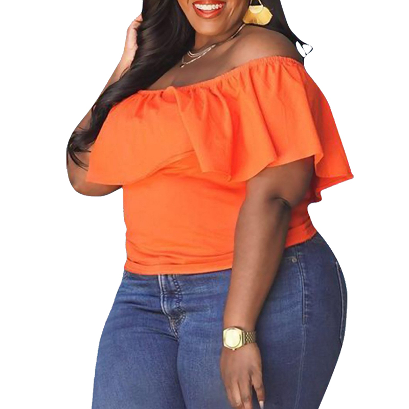 

Summer Womens T-shirt Off Shoulder Short Sleeve Top Breathable Comfortable Tops Tees Fashion Casual Street Style, Orange