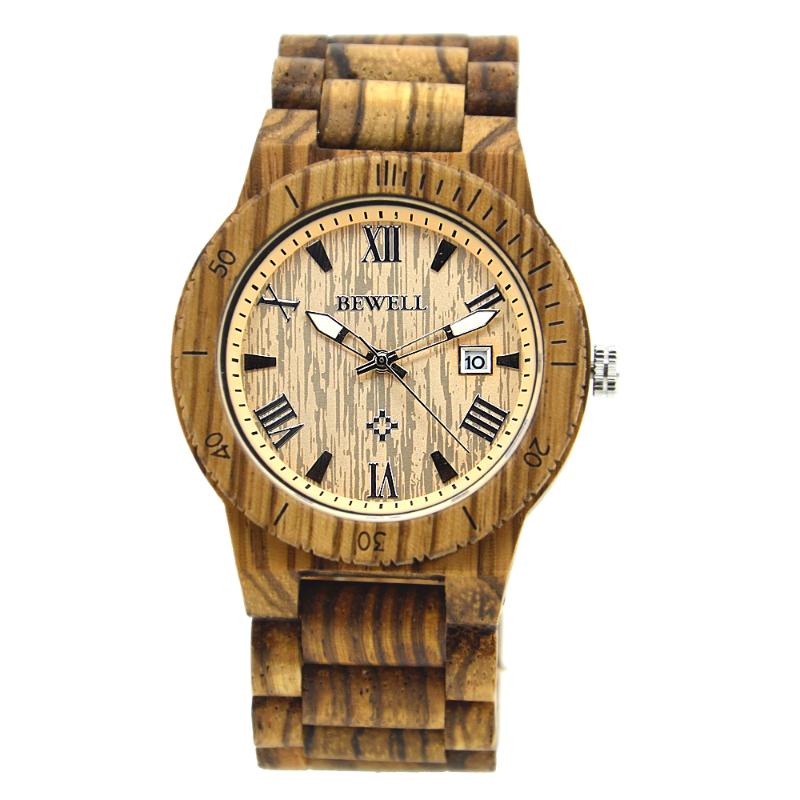 

Wristwatches BEWELL Top Brand Designer Mens Wood Watch Zabra Wooden Quartz Watches For Men In Paper Gift Box 109B, 109bb