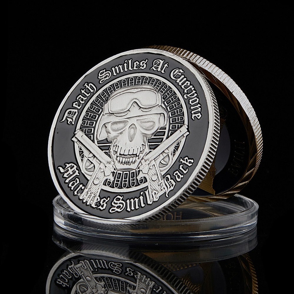 USA Marine Corps Skull Sharpshooter Military Liberty In God We Trust Silver Plated Metal Collectible Challenges Coins Value-image-723276315