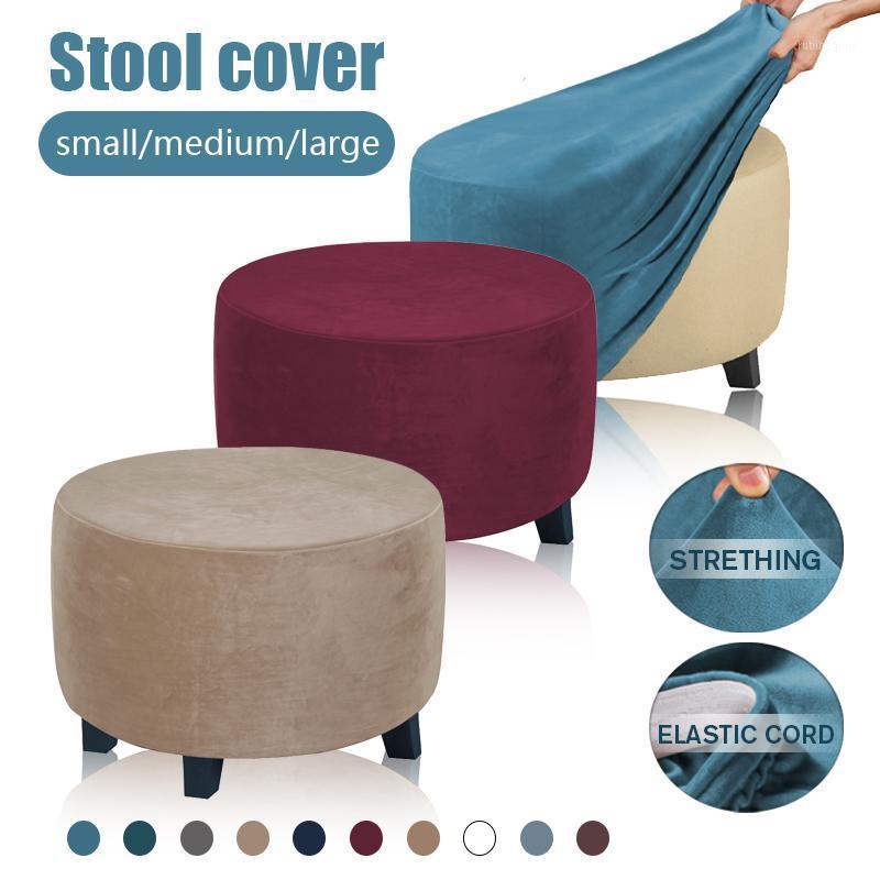 

Solid Color Round Footrest Sofa Stretch Velvet Ottoman Slipcovers Bedroom Furniture Footstool Protect Covers Chair