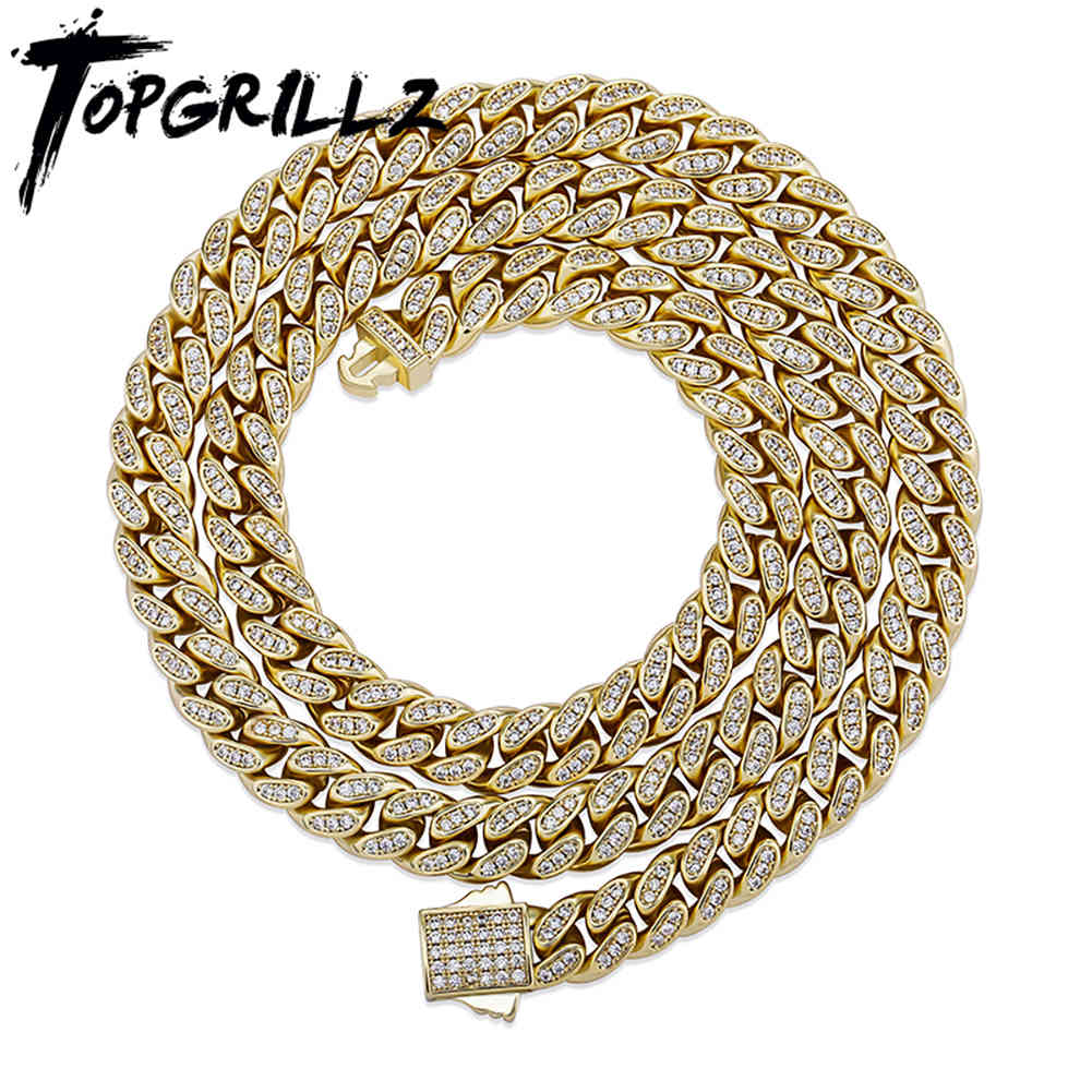 

TOPGRILLZ 8mm Miami Cuban Link Chain In White Gold Micro Pave Cubic Zirconia Jewelry Hip Hop Rock Chain Gift For Men Women X0509