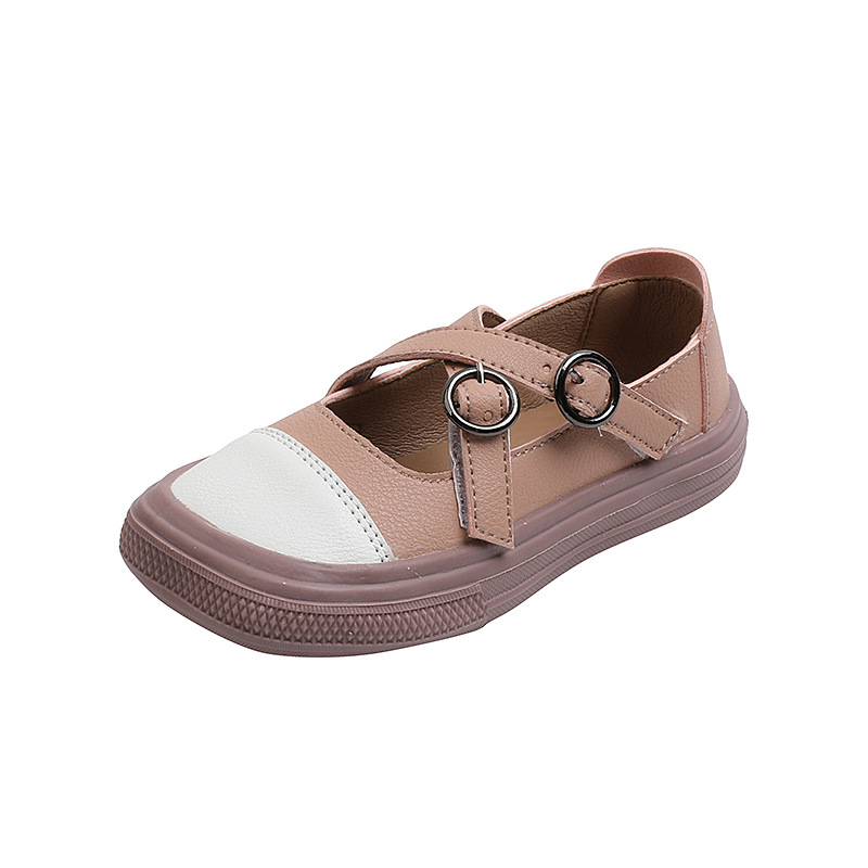 

Autumn Retro Girls Boat Shoes Double Buckle Casual Shoes Kids Square Toe Sneakers Baby Cross-tied Princess Shoes Children Flats, Pink