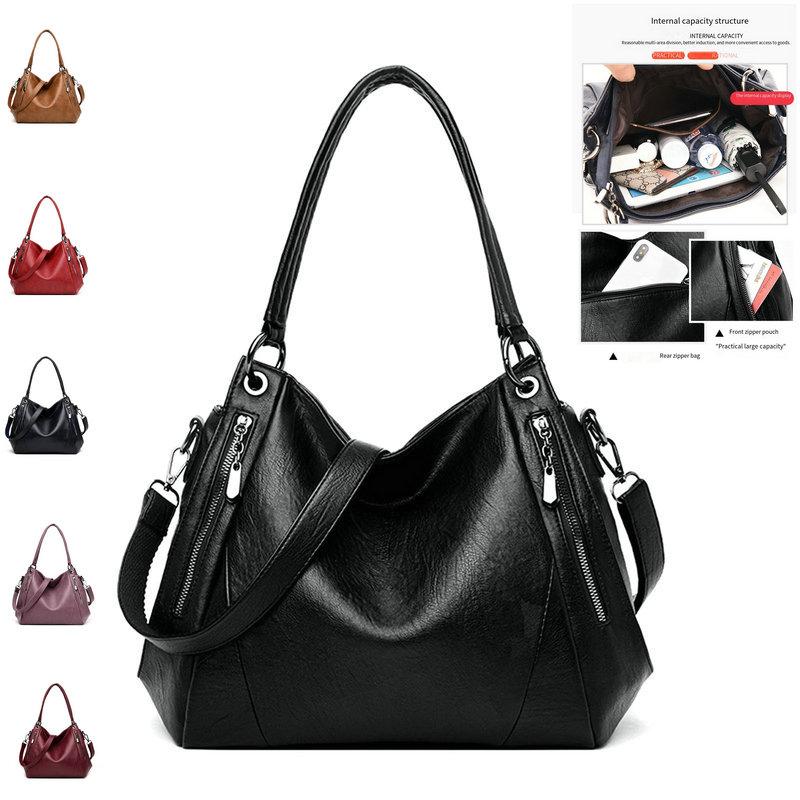 

Duffel Bags 6 Color Women Handbag Female Shoulder Large Capacity Good Quality Soft Leather Casual Totes Bag Big Ladies Bucket, Black