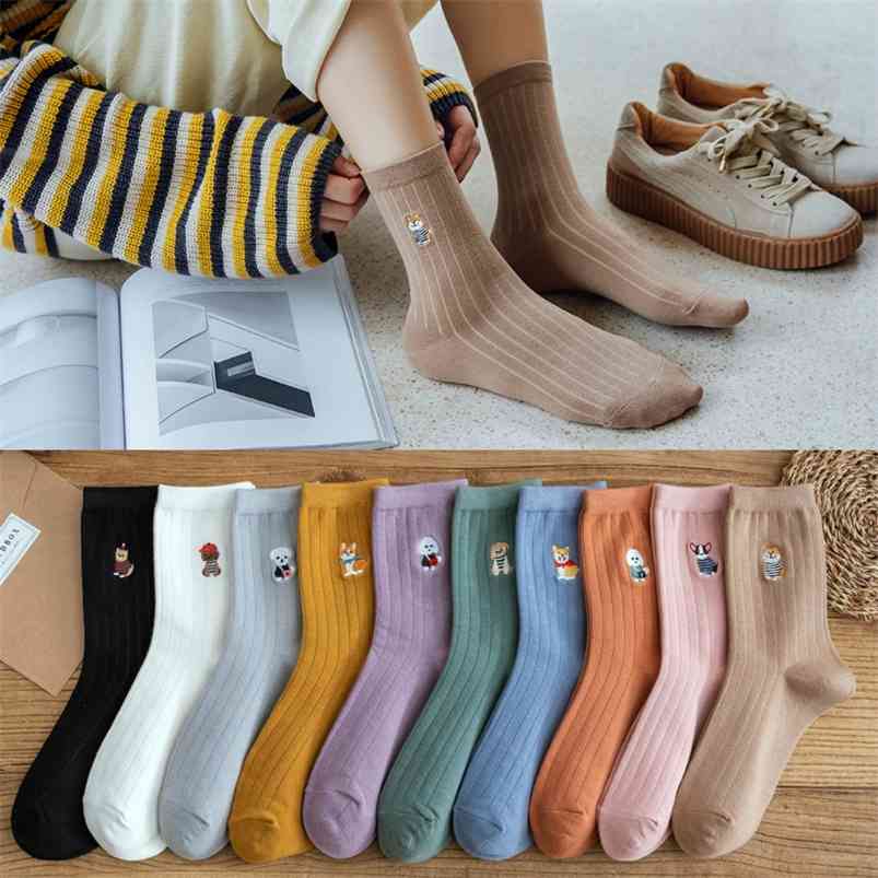 

10 pieces = 5 pair's Cotton Striped - Style Autumn and Winter Embroidered Animal Sock 210720, Color mixing