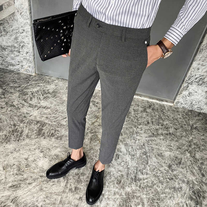 

High Quality Casual Business Suit Pant Menswedding Dress Pants Pantalon Homme Stretch Slim Office Formal Suit Trousers 210527, Black