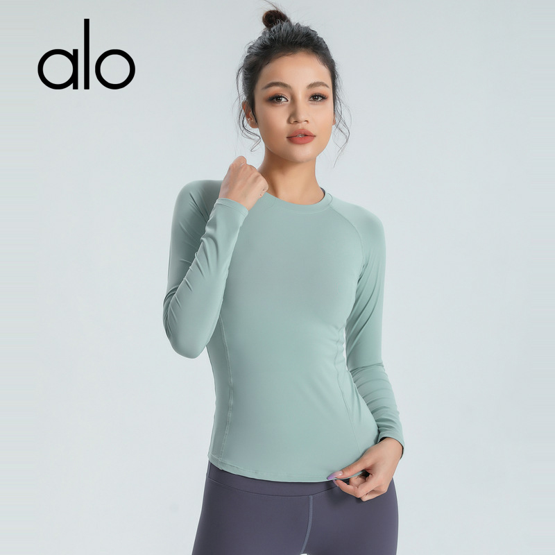

Alo Yoga Tops Women New Sports Running T-shirts Exercise Training Plus Size Top Slim Fitted Long Sleeve Sportswear Fitness Girl Fashion Workout Tops, Blue