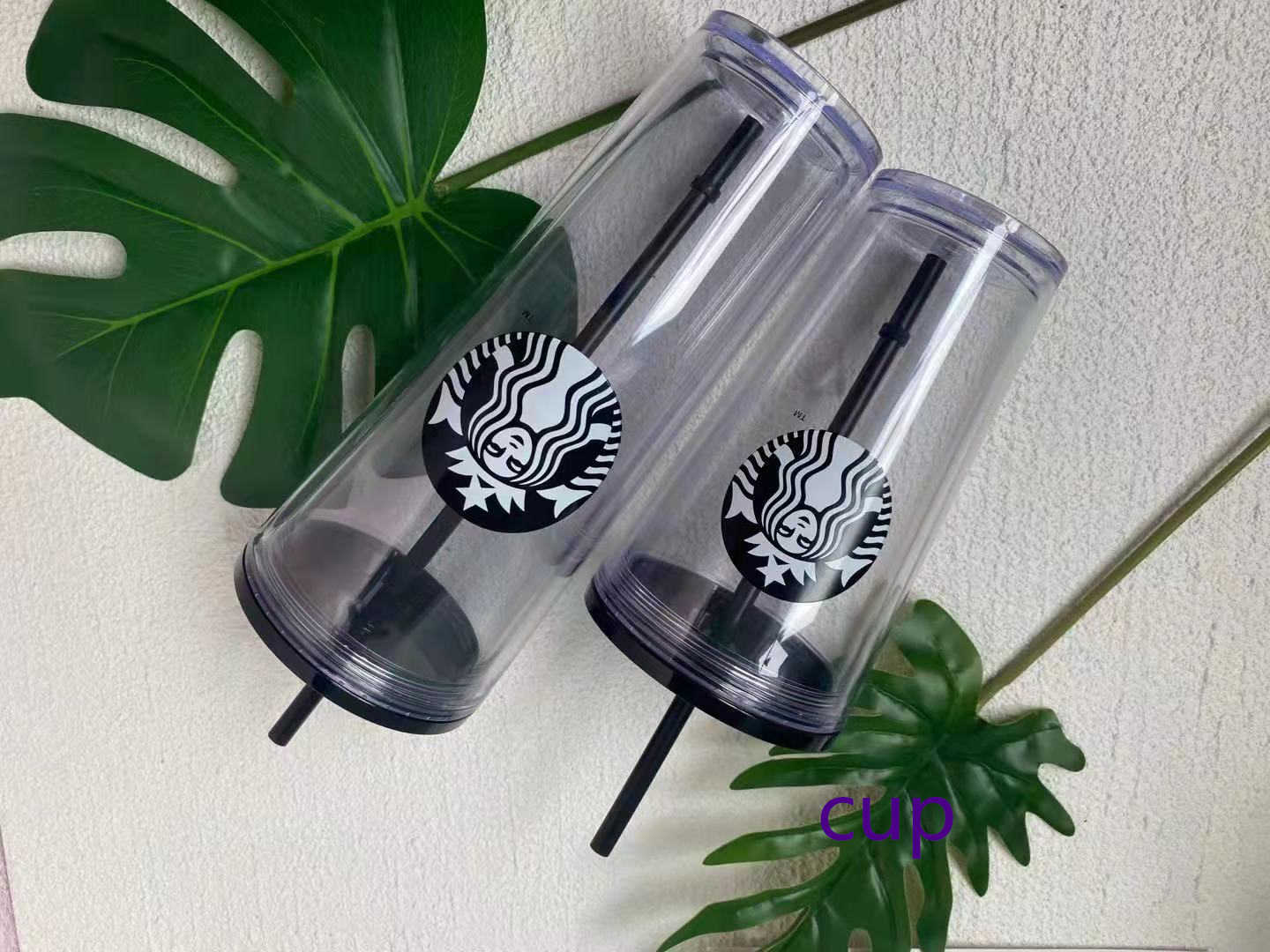 

Starbucks 24OZ/16oz Double plastic tumbler Bottom Cup Goddess Gift Lid reusable transparent drinking flat tumblers strawTVV2