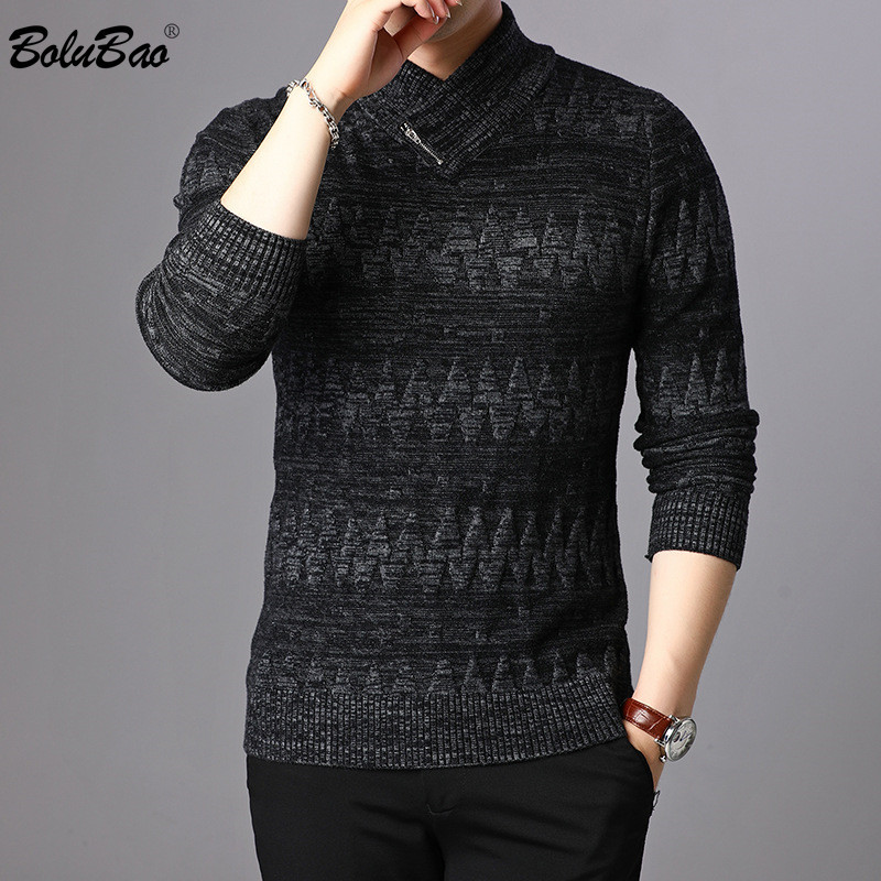 

BOLUBAO Men's Turtleneck Sweaters Fashion Brand Men Quality Solid Color Cotton Pullover Male Slim Fit Wild Slim Sweater 210518, Dark blue