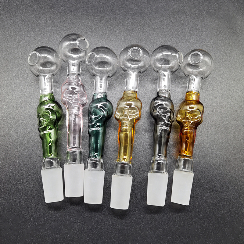

Colorful Skull Glass Oil Burner Water Pipe Thickness Curved Pyrex Straight Type Joint 14mm Male For Bongs Smoking Accessories
