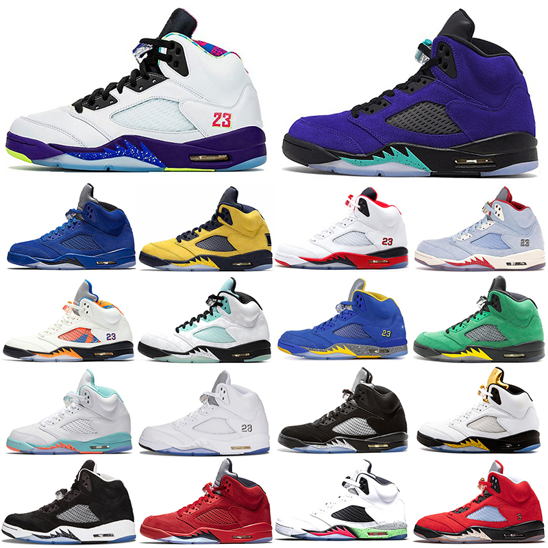 

5 Basketball shoes Jumpman 5s men Light Aqua Fire Red Alternate Grape Blue suede International Flight sports sneakers walking trainers size 40-46, Space jam