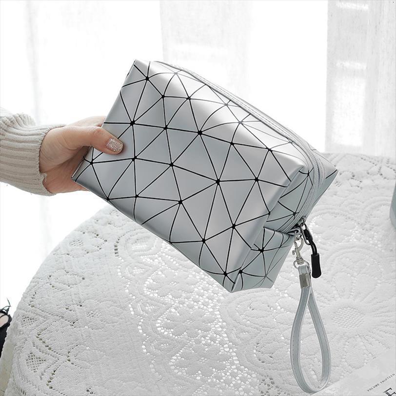 

women travel cosmetic multifunction bags geometric makeup pu leather waterproof portable toiletries organizer make up cases