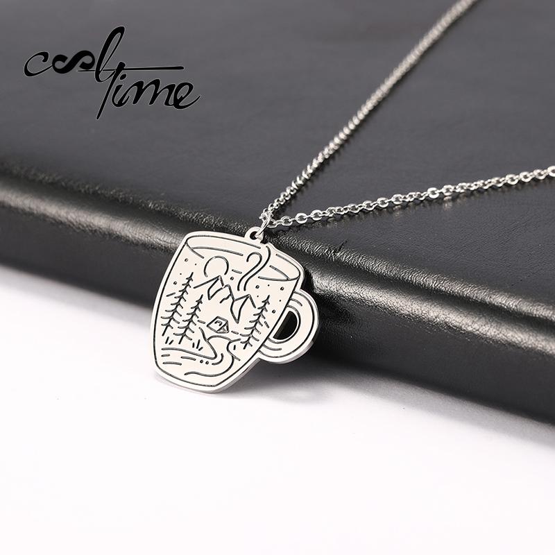 

Pendant Necklaces COOLTIME Stainless Steel Necklace Animal And Cup Mountain Natural Scenery Landscape Outdoor Camping Jewelry