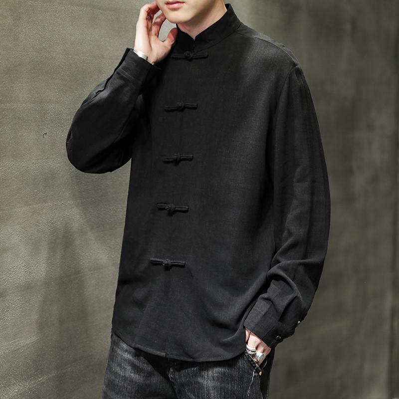 M-5XL Plus Size Men's Chinese Traditional Style Cotton Shirt Vintage Frog Button Long Sleeve Spring Autumn Clothing Male XXXXXL Casual Shirt