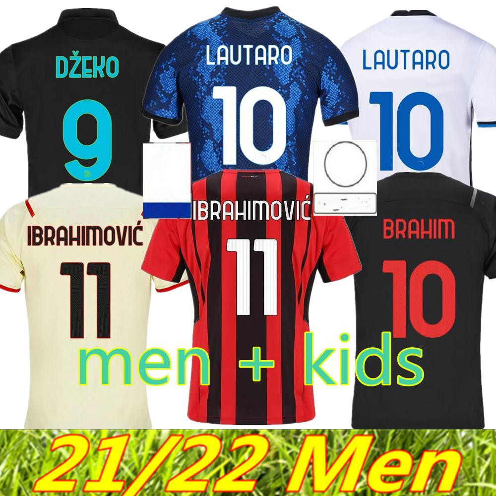

INTER soccer jersey AC BARELLA CORREA DZEKO MILAN GIROUD IBRAHIMOVIC LAUTARO ERIKSEN THEO BRAHIM 21 22 football shirt 2021 2022 uniforms men + kids kit sets, Home