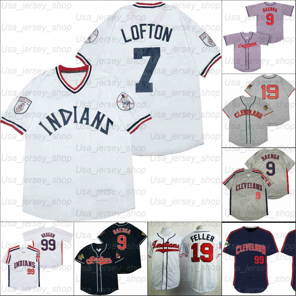

Retro Baseball 1948 1951 and 1995 Home Jersey 99 VAUGHN 19 FELLER 9 BAERGA 7 LOFTON BLACK WHITE, As photo