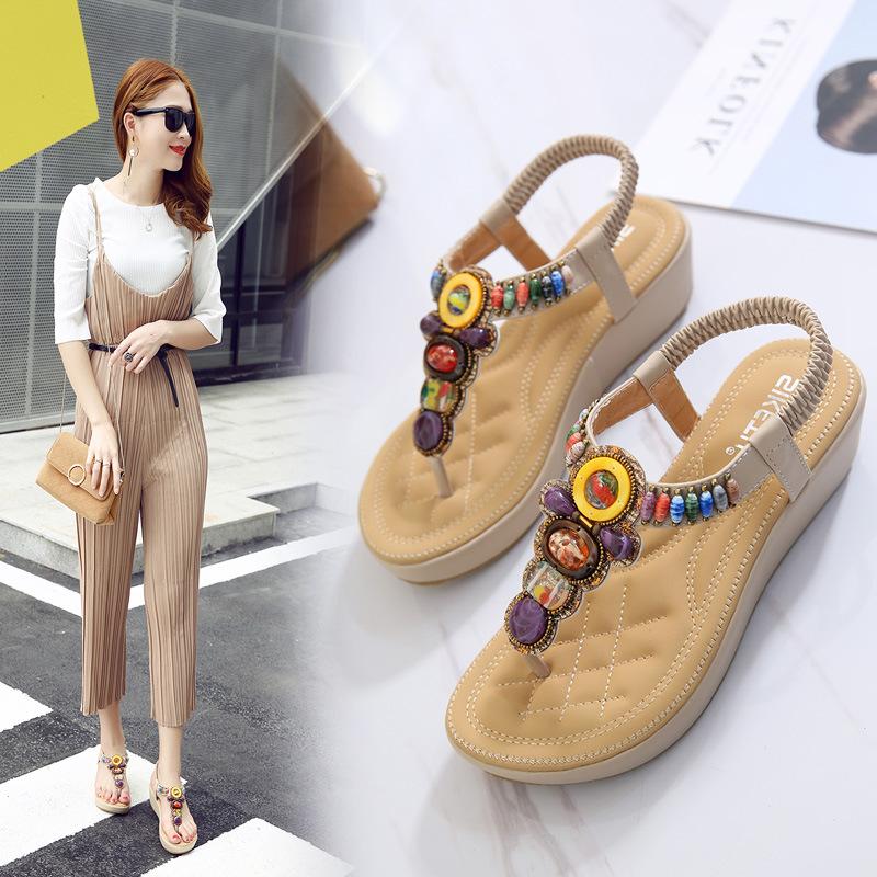 

Bohemian Retro Beaded Women'S Summer Beach Shoes 2021 Dress Lady Female Footwear Flip Flops Woman'S Sandals Platform 35 37 39 42, Black