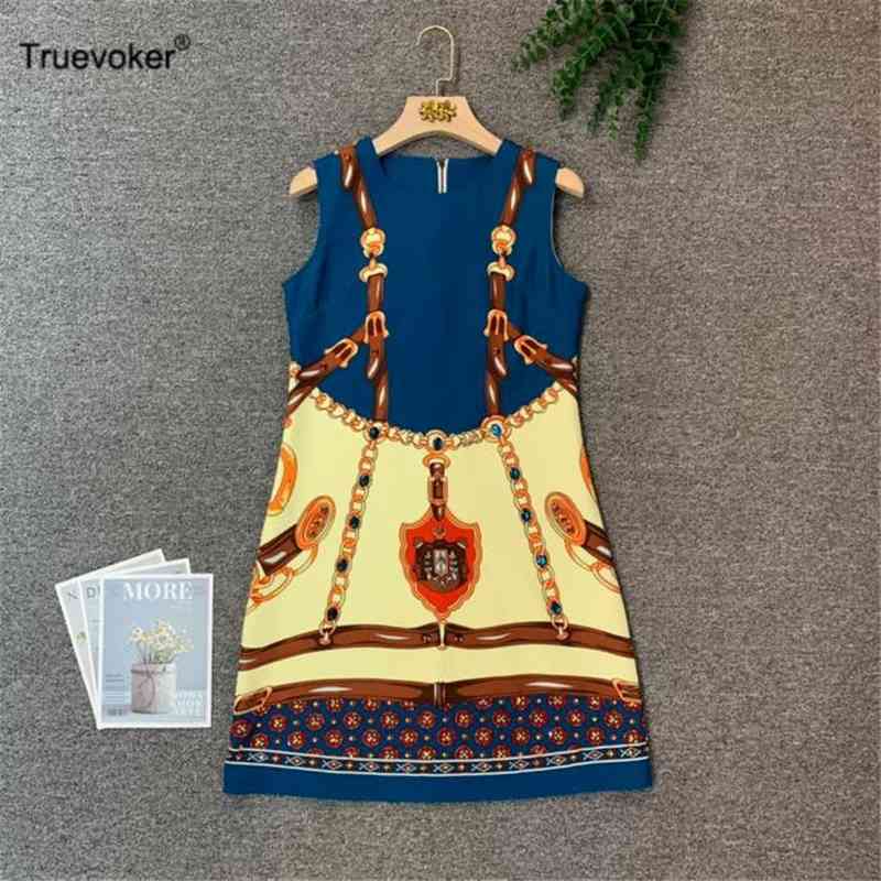 

Truevoker Woman Sleeveless Vintage Ethnic Print Crystal Tank Dress Lady Diamond Mujer Festa Vestido 210602, Multi