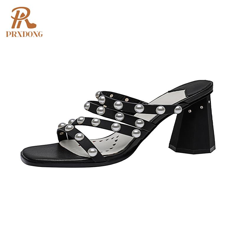 

Dress Shoes Sexy High Heels Women Sandals Open Toe Designer Woman Cup Heel Runway String Bead Party For 39, Black