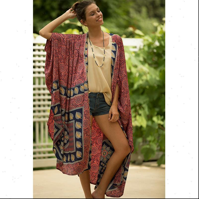 

brown retro printed women shirts batwing sleeve front open kimono plus size clothing casual long and blouses q1217, White