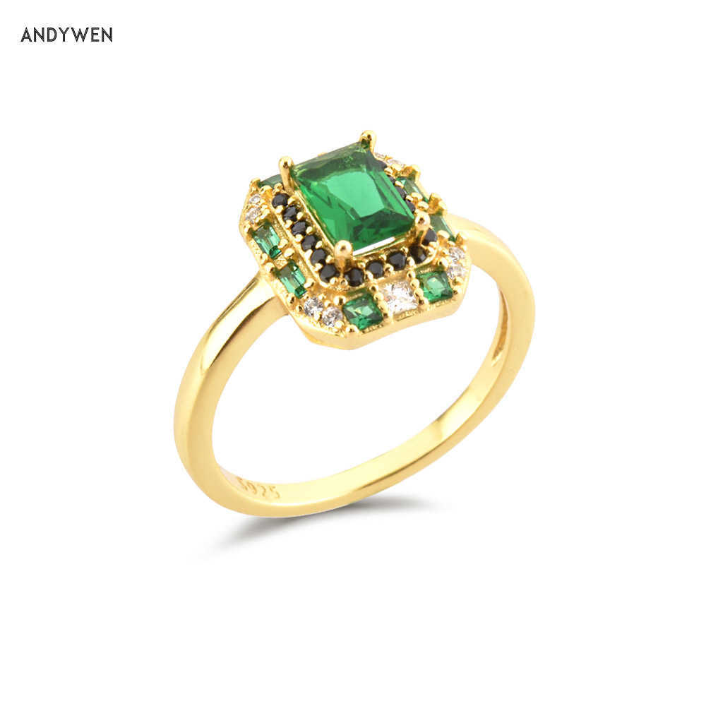 

ANDYWEN 925 Sterling Silver Gold Clear Green Zircon Pave Rings Big Size Women Luxury Rock Punk Jewelry Gift Fashion 210608