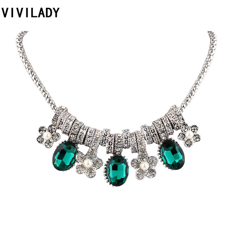 

Vintage Silver Color Crystal Flower Choker Necklaces Women Tibetan Rhinestone Imitation Pearl Jewelry Gifts Chokers