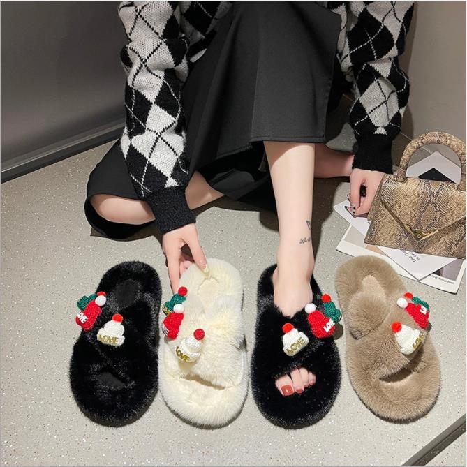 

Women Paris Cotton Slippers Winter sandal Black Brown White Slipper