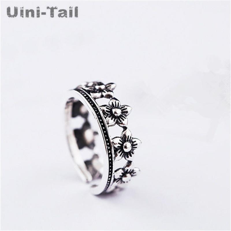 

Cluster Rings Uini-Tail 925 Sterling Silver Retro Plum Blossom Opening Ring European And American Fashion Trend High Quality GN797