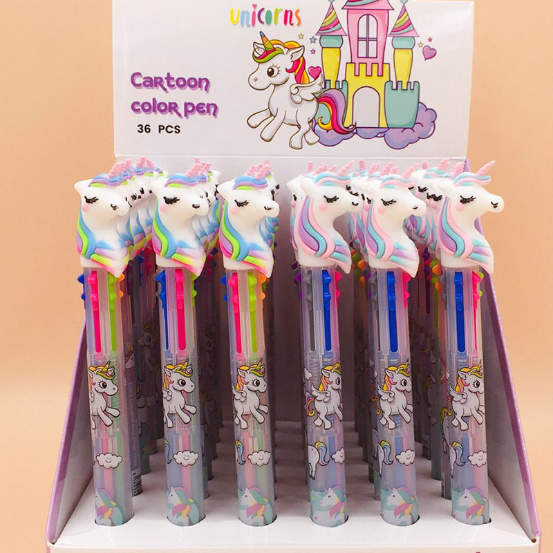 

Cute Cartoon 6 Colors in 1 Unicorn Ballpoint Pen Rainbow Kawaii Ball Pen School Office Supply Kids Gift Stationery, Clear