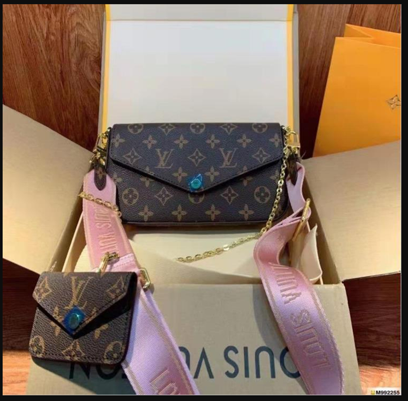 

lv louis handbags vitton Bags Genuine Leather PINK Womens Multi Pochette Accessoires Purses 3pcs Crossbody luxurys Shoulder, Red;black