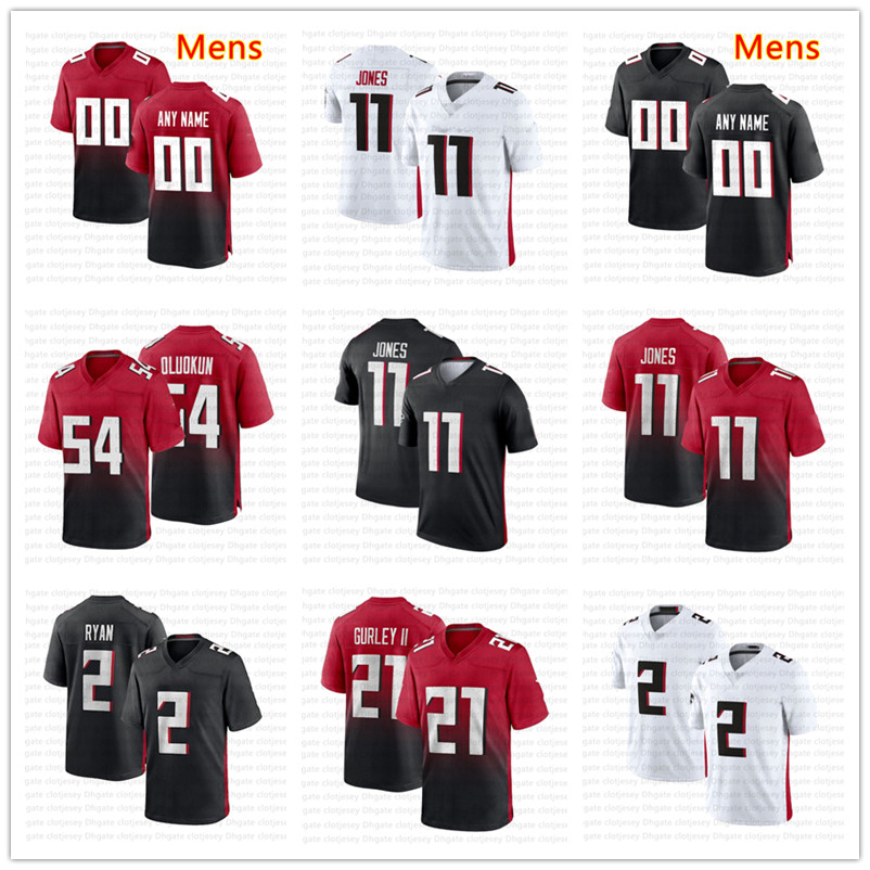 

8 Kyle Pitts 18 Ridley 11 Julio Jones Football jerseys 2 Matt Ryan 97 Grady Jarrett 21 Todd Gurley II Hayden Hurst Deion Keanu Neal Alex Mac, Black;red