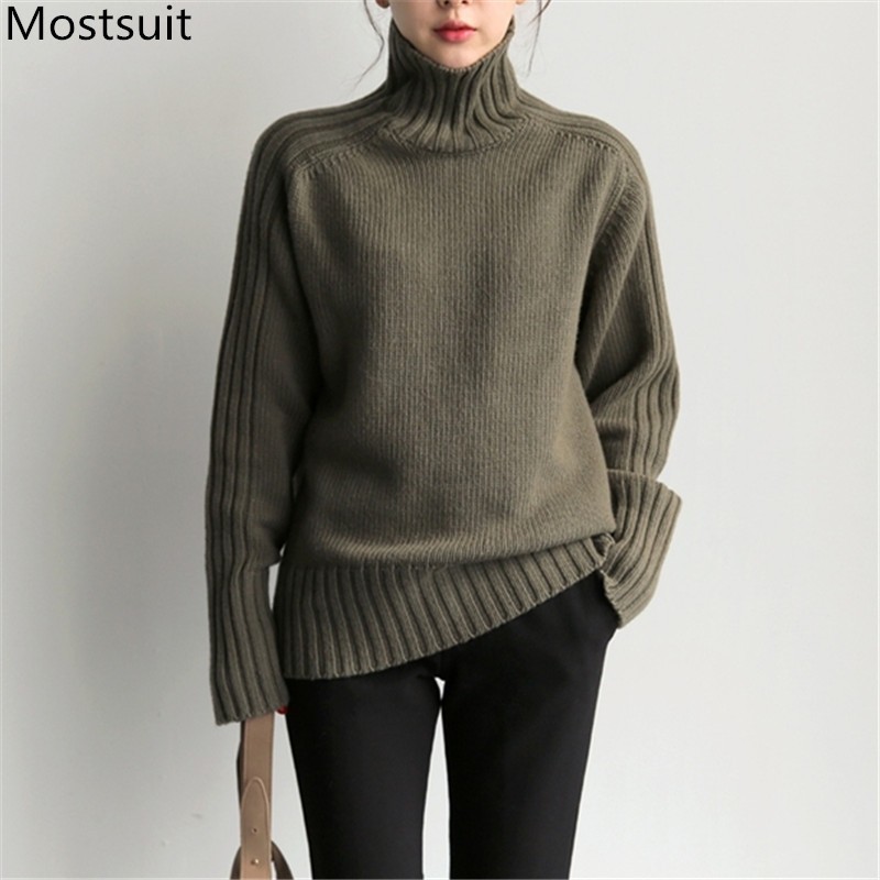 

Warm Thick Turtleneck Jumper Sweater Women Winter Solid Fashion Basic Pullover Tops Vintage Ladies Female 210518, Green