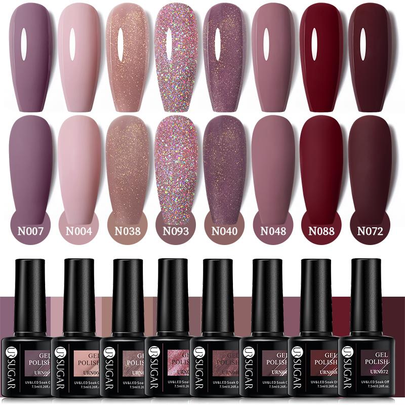 

Nail Gel UR SUGAR 105 Colors Purple Glitter Soak Off UV Art Design Semi-permanent Varnish All For Manicure Professional, Red;pink