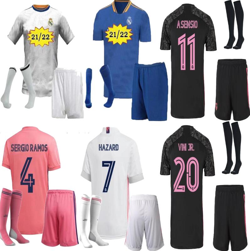 

Adult kit 2021 2022 Real Madrid Hazard soccer jersey home and away 21 22 BENZEMA SERGIO RAMOS KROOS football jerseys maillot set, Black;yellow