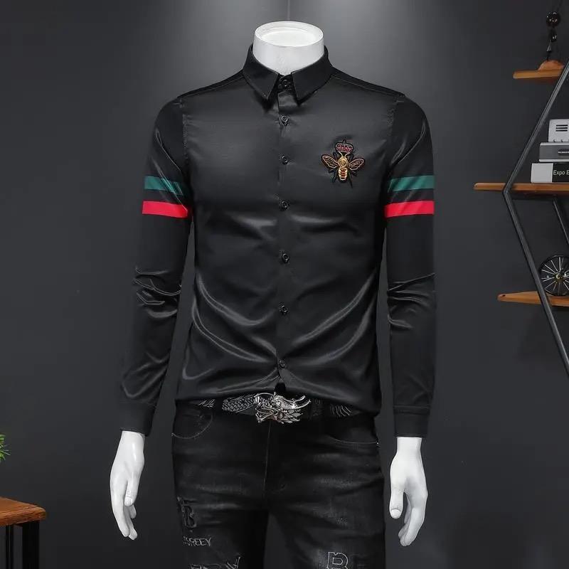 

Men's Casual Shirts Designer Shirt Long Sleeve 2021 Spring And Autumn Bee Embroidery High Quality, White;black