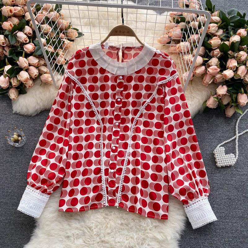 

Women' Blouses & Shirts Polka Dot Long Sleeve Blouse Design Elegant Top 2021 Autumn Fashion Casual Tassels Pleated Office Ladies Work Shirt, Pink