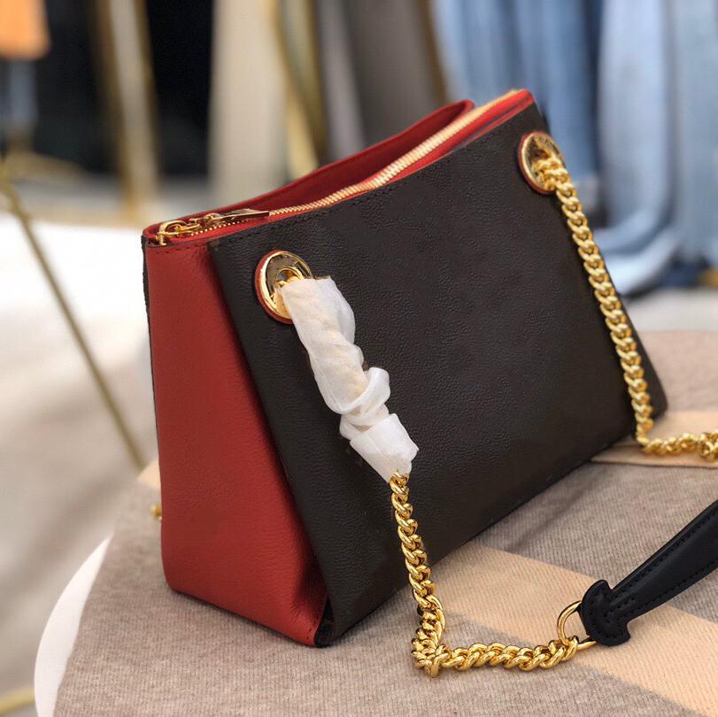 

2021 Design woemn bag 43776 BAG Latest Lightweight Chain handbag Hardware Ladies Coated Canvas + Grained Leather Shoulder Bag, Pink with gift bag