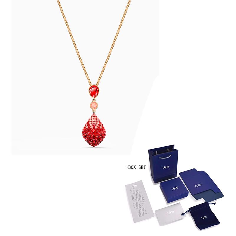 

Chains Fashion SWA FUN Pendant Necklace Crimson Crystal Women Elegant Luxury Jewelry Gift, Silver
