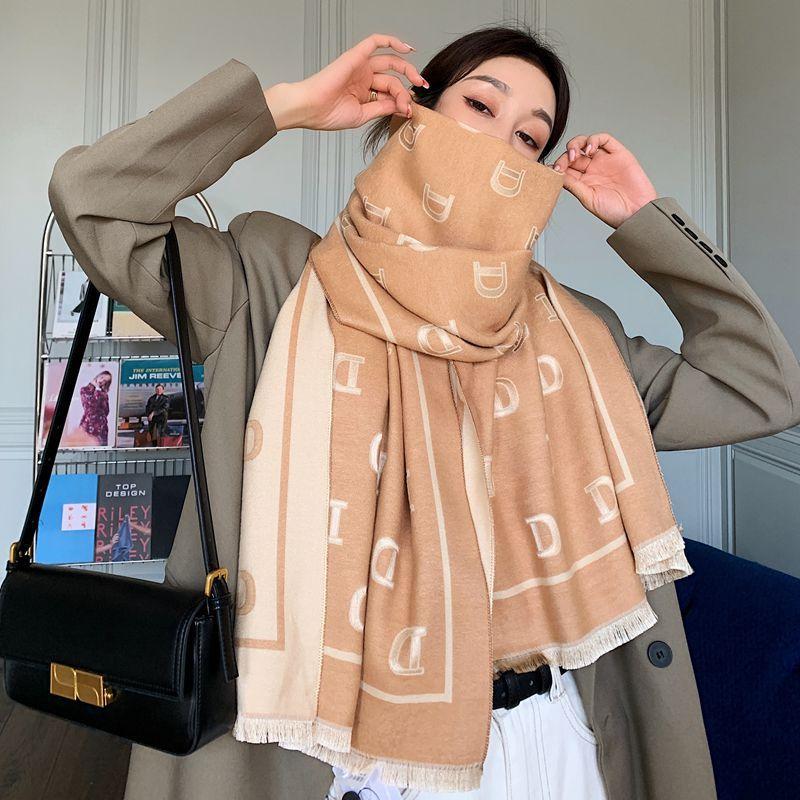 

Scarves Luxury Letter Scarf Winter Cashmere Pashmina Women Shawl Thick Warm Blanket Double-Sided Female Bufanda Stoles Wholesale Wraps