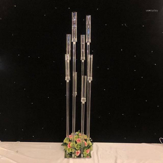 

Party Decoration Flowers Vase 8 Heads Candle Holders Backdrops Acrylic Tall Candelabra Candlestick Wedding Table Centerpiece Flower Stand