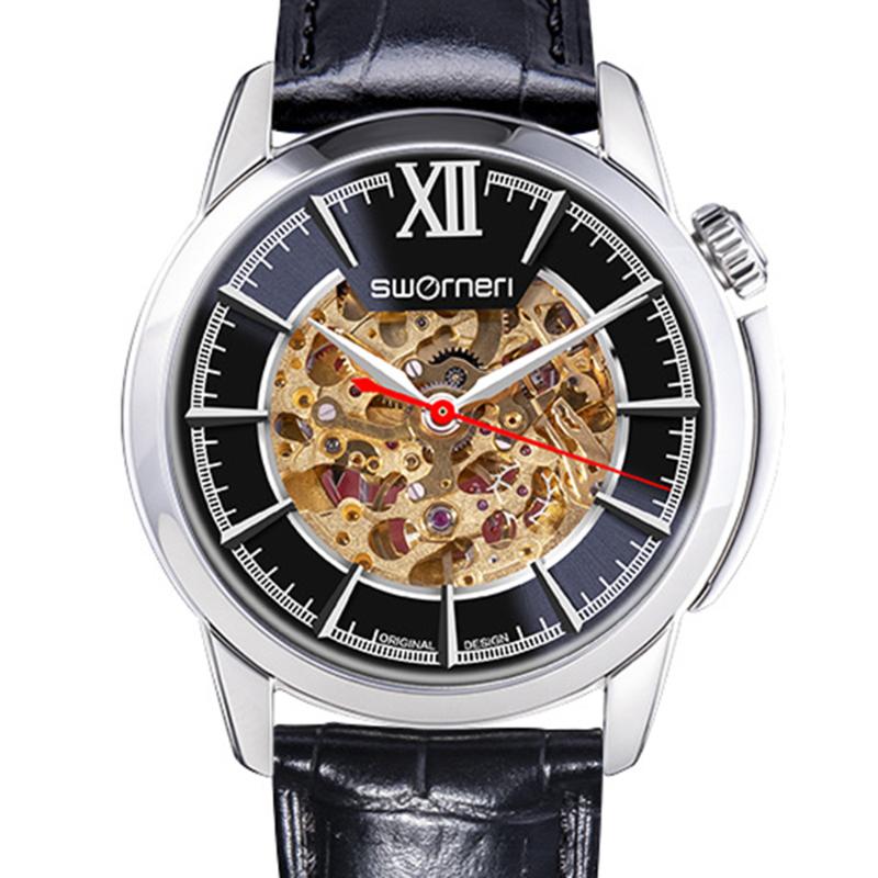 

Wristwatches Skeleton Watch Men Top Automatic Mechanical Watches Fashion 41mm Stainless Steel Sapphire 50M Waterproof Wristwatc, Silver-blue dial