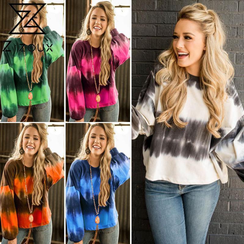 

Women Hoodie Gradient Color Dye  Sweatshirts Pullove Long Sleeve Print Coat Loose  Hoodies Autumn 210524, Blue