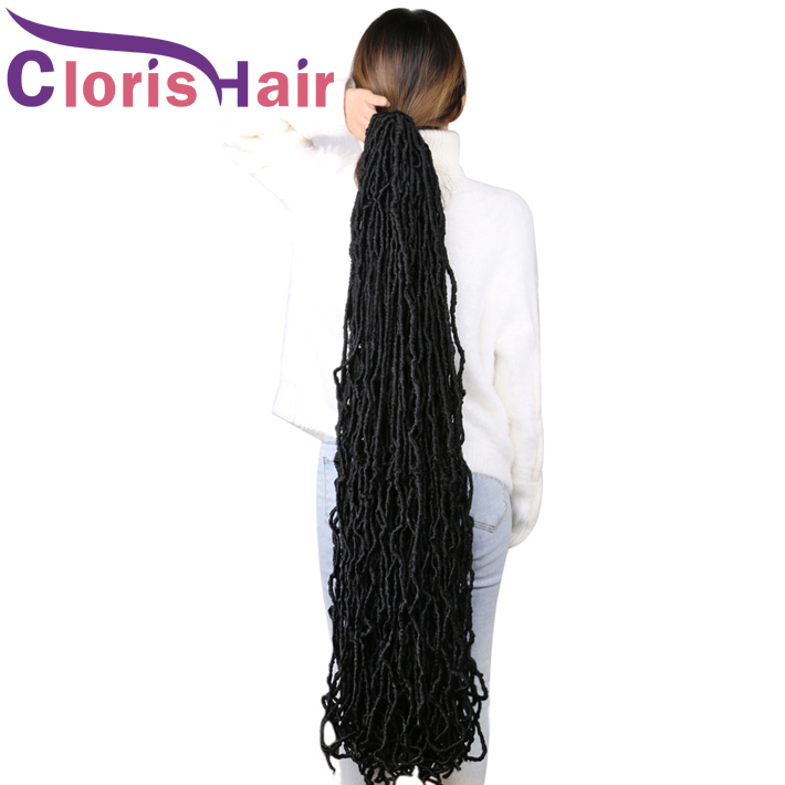

36Inch Messy Boho Nu Soft Locs Curly Crochet Braiding Synthetic Hair Extensions Natural Goddess Faux Loc Afro Dread Braids For Black Women, #1b