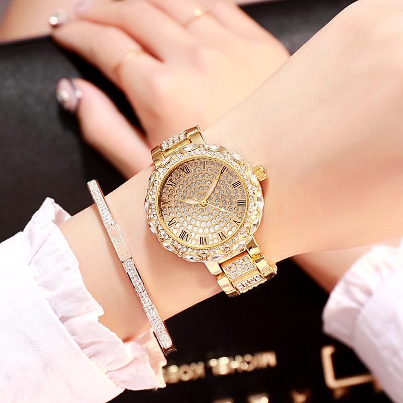 

Wristwatches Fashion Women Steel Band Watch Rhinestone Ceramic Crystal Quartz Watches Ladies Bracelet Clock Gift Bayan Kol Saat, Gold