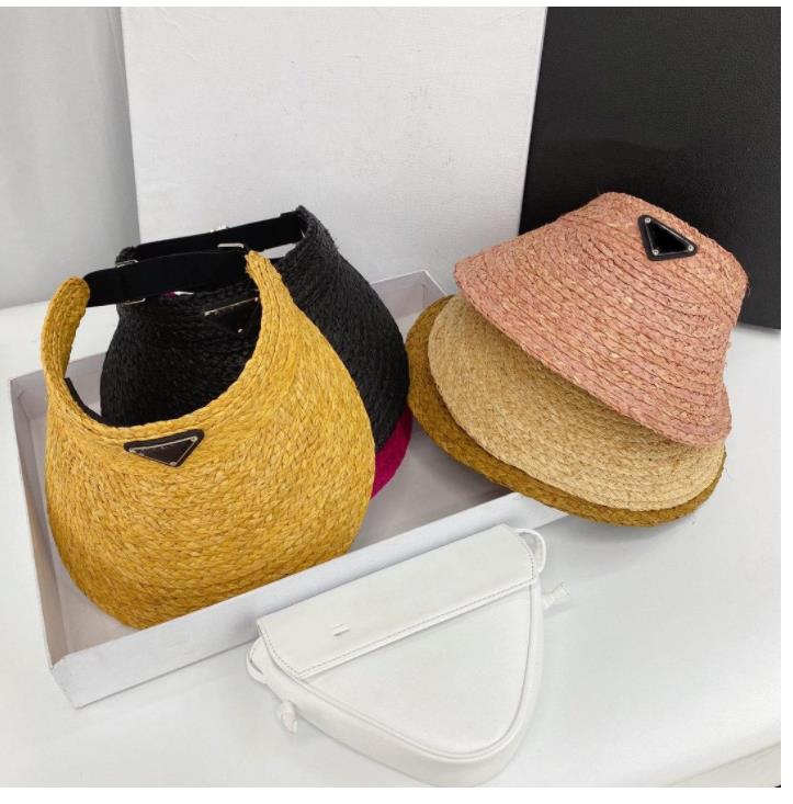 

2021 Summer Empty straw hats Visors Designer Women sun hat Beach holiday cap Grass Braid caps 6 color Droship Gifts, Khaki