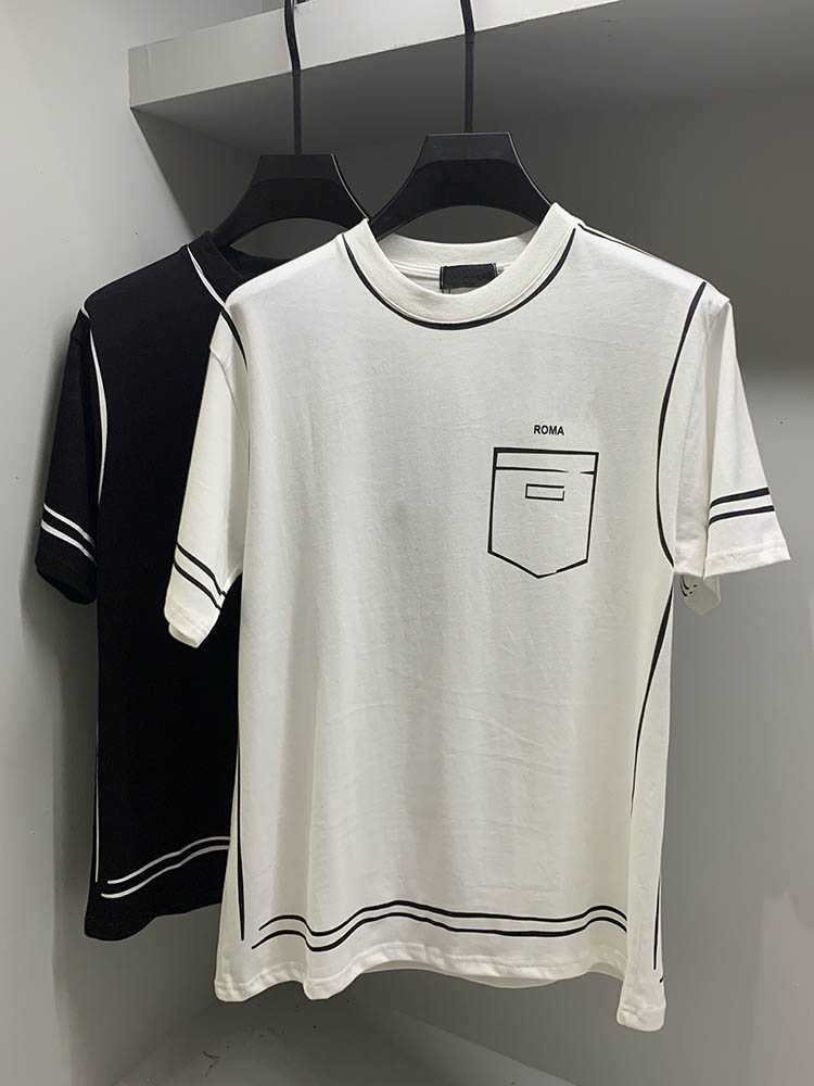 

New summer early autumn 2021 fashion men's and women's short sleeves line pattern leisure outdoor style women designer luxury shor, Black;white