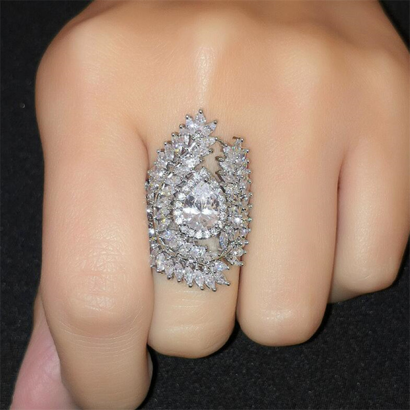 

Choucong Top Sell Sparkling Wedding Rings Luxury Jewelry 925 Sterling Silver&Gold Fill Marquise Cut White Topaz CZ Diamond Olive Branch Women Bridal Ring Gift